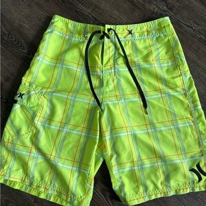 Hurley Men's Neon Plaid Swim Board Shorts